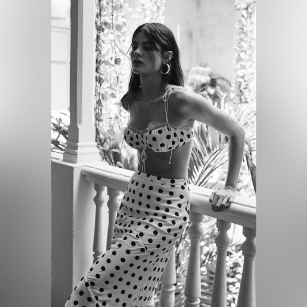 For Love And Lemons White Polka Dot Midi Skirt with Black Spots - Picture 8 of 8